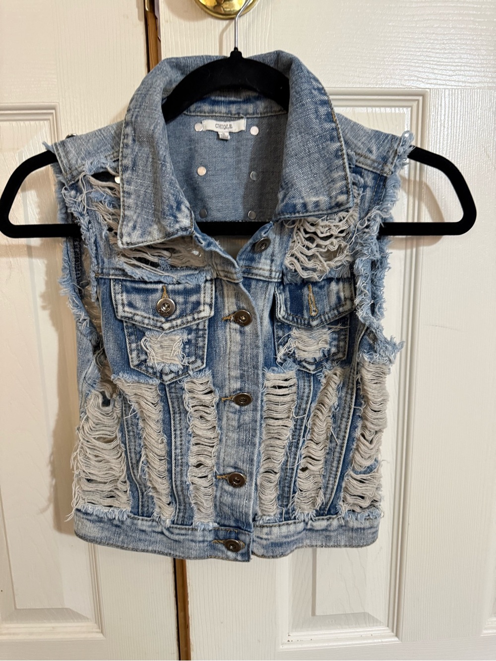 Chiqle Distressed Studded Denim Vest Small Festival Grunge Y2K